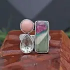 Natural Ruby Zoisite Amethyst & Pink Opal Sterling Silver Ring Size 8