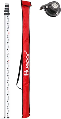 Huepar 16 - Foot Aluminium Grade Rod -8Ths 5 Sections Telescopic with Bubble Le