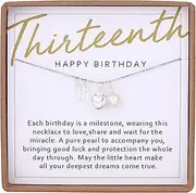 [Andober] Gifts for 13 Year Old Girl Sterling Silver Heart with Pearl Necklace 13th Birthday Gifts for Girls with Message Card & Gift Box, Metal, No Gemstone