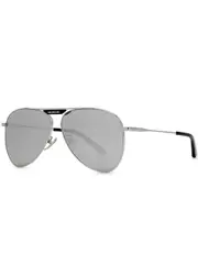 Balenciaga - Tag 2.0 Aviator-style Sunglasses Metal, Designer Plaque at top Bar, Acetate Tips, 100% UV Protection - Silver One Size