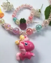 Kids Girls Light Up Flashing Glow In The Dark Necklace Bracelet Set Gifts