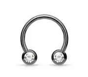 16G 1/4" Black Titanium FRONT FACE DOUBLE CZ Gem HORSESHOES RING SEPTUM HOOP