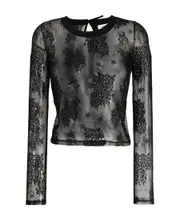 GCDS Floral Patterned Semi-Sheer Top M Black