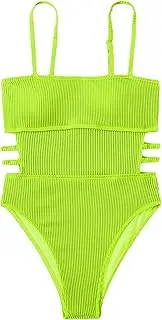 [Hilinker] Women's Ribbed One Piece Swimwear Cutout Tummy Control Bathing Suit