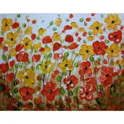 SUMMER Floral Painting 16x20 – Textured Impasto Yellow Daisy Orange Green Cream