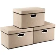 Collapsible Storage Cubes with Lids [3-Pack] Jute Fabric Foldable Storage Box...