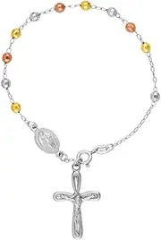 [JewelryWeb] 925 Sterling Silver Yellow Rose and 4mm Faceted Rosary Bracelet With Spring Lock 18 Centimeters Link-Bracelet for Women