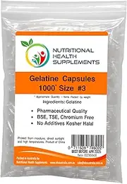 1000 x Size 3 Empty Clear Gelatin Capsules Kosher Halal Gelatine Gel Caps