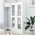 Wooden Vitrine Cabinet Storage Shelf Rack Tall Cupboard Glass Show Case White