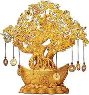 Chinese Money Tree, Crystal Money Tree - Chinese Crystal Coin Citrine Tree | Fortune Feng Shui Citrine Bonsai Shiny Crystal Coin Tree for Table Desk Shop Home