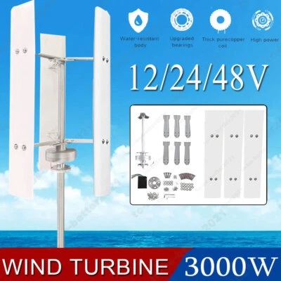 3KW DC 12V 24V 48V Vertical Axis Wind Turbine , Strong Wind Resistance 3 Blades