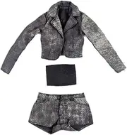 1:6 Short Jacket, Shorts and Tube Top Set Doll Clothes DIY Outfits Look Portable Casual Soft Mini Clothing for Action Figure , Black Gray