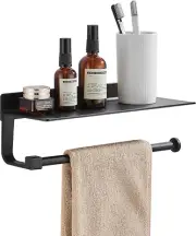 Hand Towel Holder Wall Mount - Black Paper Towel Holder with Shelf