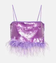 [Giuseppe di Morabito] Giuseppe di Morabito Feather-trimmed sequined crop top AU 8 purple