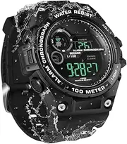 [ILAME] Multifunctional Digital Sports Watch 10 ATM Waterproof for Swimming Diving with Functions of Alarm Clock, Stopwatch, Dual Time Zone, 12 or 24 Hour Format