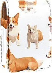 Lipstick Case,Leather Lip Gloss Lipstick Organizer with Mirror,Mini Lipstick Holder Bag,Cartoon Dog Funny