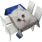 Lovely Innocent Face White Fluffy Kitty Cat Tablecloth