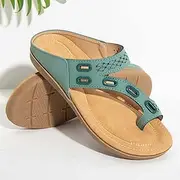 [JSMY] Women Orthopedic Comfy Sandals Three Arch Support Design Ladies Summer Leather Flip Flops Clip Toe Breathable Casual Beach Travel Shoes,Green,43