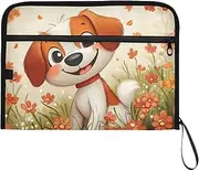 YMXFXP Expandable Filing Folder Dog Florals Cute, 13-Pocket Funny Cute Design with Sticky Labels, A4 Letter Size Document Organizer for Office, School, Boys, Girls