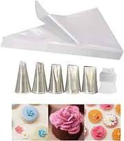 Petal Piping Tips and Bag Set with Coupler– Includes 101s, 101, 102, 103, 104 Rose Tips for Flowers, Ruffles, Swags & More