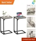 C-Shaped End Table 2 Pack Small Sofa Side Table Metal Frame Living Room Bedroom