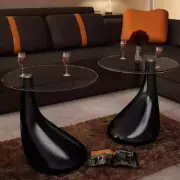 vidaXL Coffee Table 2 pcs with Round Glass Top High Gloss Black STP