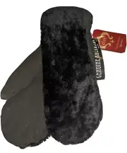 Cire Shearling Leather Mittens, Medium ,Black