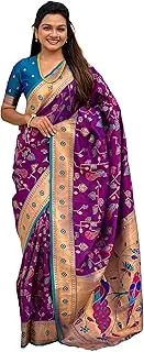 [FASHION BAZAR 365] Women's Soft Silk Paithani Fabric Woven Paithani Meenakari Unique Peacock Pallu Saree 12136, 1