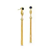 Lab-Created Blue Sapphire Solitaire Marquise Accent Tassel Drop Earrings in Sterling Silver with 14K Gold Plate