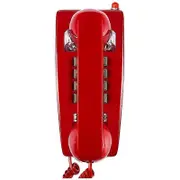 Classic Wall Phones for Landline with Mechanical Ringing, Single Line 2554 Wall Telephone with Voic Red