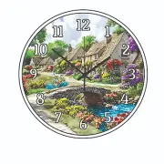 Old Country Cottage Water Floral Art Pond Wall Clock a Hanging Time Piece