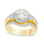 7.0mm Lab-Created White Sapphire Antique Vintage-Style Tri-Sides Bridal Engagement Ring Set in Sterling Silver with Solid 14K Gold Plate
