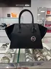 Michael Kors Avril Large Leather Suede Top Zip Crossbody Satchel Bag Black