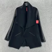 Spanx Jacket Womens M Black Faux Leather Long Sleeve Cardigan Drape Front Jacket