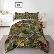 Feelyou Green Camouflage Comforter Set Queen Size Tree Branches Duvet Quilt for Kids Teens Adults Camo Military Style Botanical Disruptive Pattern Bedding Set Room Decor with 2 Pillow Case 3Pcs