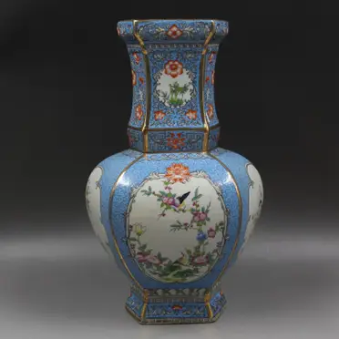 清乾隆年制粉彩描金萬花不落地四方花瓶仿古觀賞瓷器擺件古董古玩