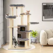 CostwayMulti-Level Cat Tree with 3-story Cat Condo &amp; 2 Perches &amp; Spring Ball-Grey