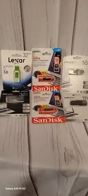 6 New Flash Drive Lot 32 GB Lexar 16GB PNY Sandisk 32GB