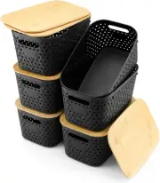 Storage Bins with Bamboo Lids 6 Pack Lidded Storage Container Plastic Baskets Or
