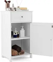 Giantex Single Door Bathroom Cabinet, Stable & Safe Bathroom Organizer with Adjustable Shelf, Smooth Drawer, Floor Cabinet for Bathroom, Living Room, Bedroom, Kitchen (White)