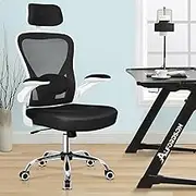 ALFORDSON Nobel White Black Mesh Gaming Chair with Adjustable Backrest for Executive Study Computer Desk, Ergonomic Office Chair with Adjustable Headrest & Flip-up Armrest, Max 180kg