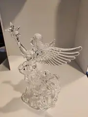 Vintage Clear Acrylic & Gold Glitter Angel w/Star Christmas Tree Topper