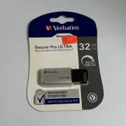 Sealed VERBATIM STORE N GO SECURE PRO ULTRA 32GB Flash Drive USB 3.0 Encryption