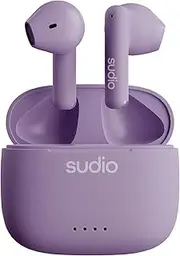 [Sudio] A1 Purple, Earphones with Bluetooth, Touch Control with Compact Wireless Charging Cradle, IPX4 Protected, Noise-Permeable Headphones with Built-in Microphone, Premium Crystal Sound