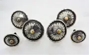 6 Piece Hansen Conchos Antiqued Sunflower Silver plate Saddle Set Wood Screws