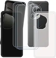 LCEHTOGYE Case for Fossibot F112 Pro + 3 Pcs Tempered Glass Screen Protector, Slim Translucent + Black Soft TPU Bumper Protective Phone Case Cover for Fossibot F112 Pro (6,88")