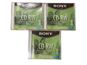 3 Sony CD-RW ‘s 700MB 80 min Three Pack, New But Opened