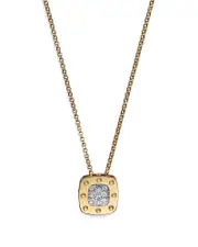 Roberto Coin 18K Yellow and White Gold Square Pois Moi Pendant Necklace with Diamonds, 16.5