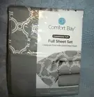 Comfort Bay Full 4- Piece Sheet Set- Gray Scroll Flat Fitted 2 Pillow Cases *NEW