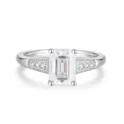 2ct Emerald Cut Moissanite Ring For Women 18K White Gold Plated S925 Sterling...